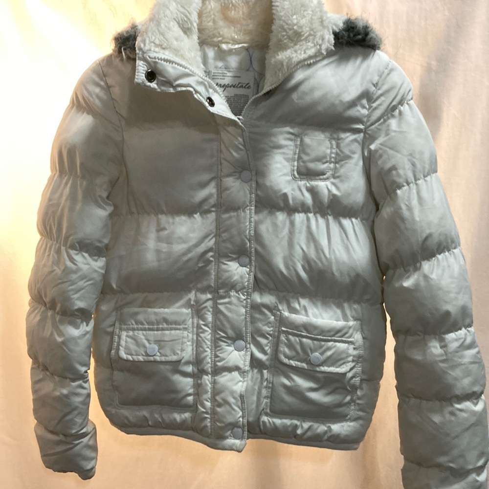 Vintage Aeropostale White Fur Lined Hood Puffer Jacket Y2K High Collar
